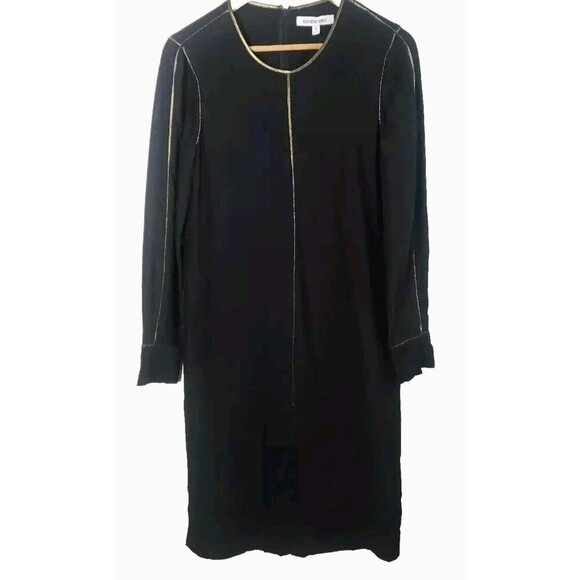 Elizabeth & James Silk A-Line Dress Women 6 Black Metallic Gold Trim Georgette - Picture 1 of 10